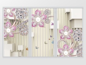 粉色镶钻花朵移门