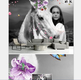 骏马美女现代简约北欧背景墙装饰