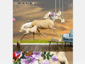 马到成功现代简约北欧壁画背景墙