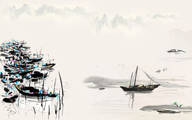 抽象水墨山水电视机背景墙