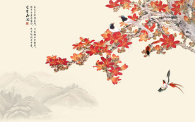 花开富贵花鸟中式电视背景墙