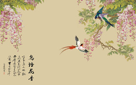 鸟语花香花鸟中式电视背景墙