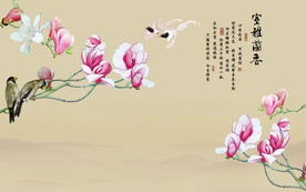 室雅兰香玉兰花鸟中式电视机背景