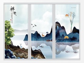 新中国禅意山水移门