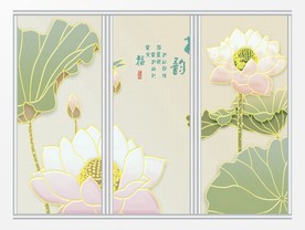 现代中式金线玉石荷花移门