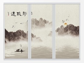 中式山水画背景移门