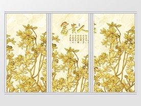 富贵3d金子金叶花卉移门