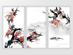 新中式禅意水墨山水移门