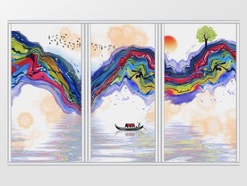 新中式抽象水墨山水背景移门