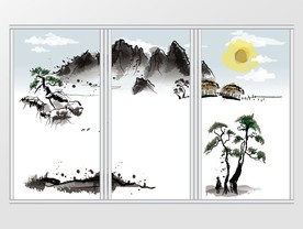 中国风简约山水风景移门