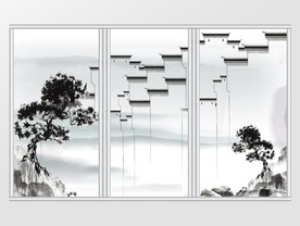 新中式山水风江南人家移门