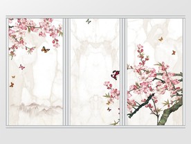 简约桃花蝴蝶花鸟移门