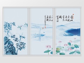 中式水墨清新山水移门