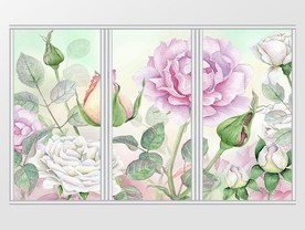 现代高清手绘小清新玫瑰花移门