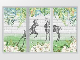 北欧小清新植物麋鹿移门