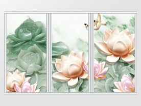3D浮雕荷花移门