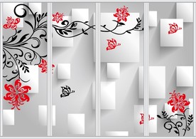 3D立体花纹蝴蝶移门