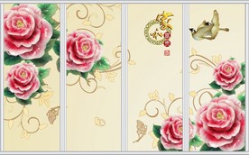 3D立体牡丹浮雕移门