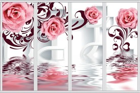 3D欧式玫瑰花藤移门