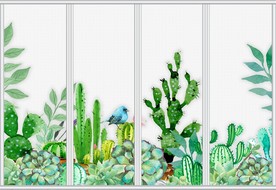 北欧田园小清新手绘仙人掌移门