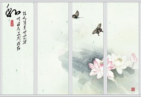荷花蝴蝶艺术移门