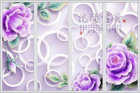 蓝色梦幻时尚3D花朵移门