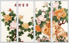 玉雕牡丹移门