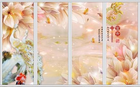 玉雕花朵家和富贵玉石移门