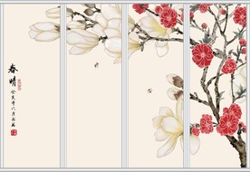 中式玉兰背景移门