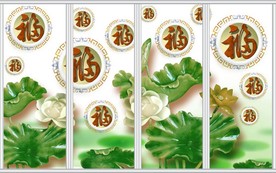 百福图玉雕荷花移门