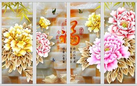 彩雕牡丹竹子移门