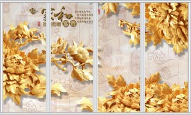 大理石木雕牡丹家和富贵移门