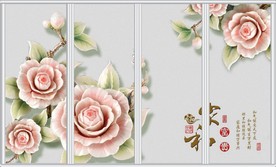 家和富贵玉雕牡丹移门