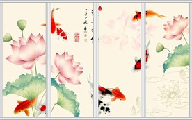 连年有余九鱼富贵移门