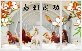 马到成功玉兰飘香移门