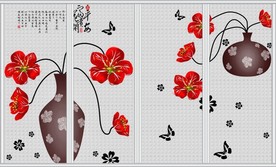 平安富贵花开花瓶花朵移门