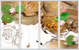 咏芙蓉中国风山水画移门