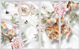 玉雕寿桃虎宝宝家和万事兴移门