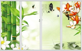 玉兰花竹子荷花移门