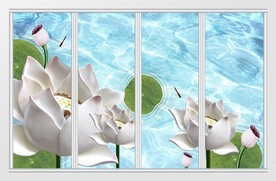 白色玉莲花荷叶蜻蜓移门