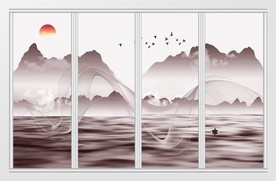 新中式手绘水墨山水移门