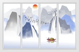 新中式水墨抽象山水移门