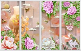 精美3D立体玉雕牡丹移门