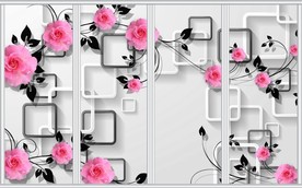 现代时尚3D立体花朵花藤移门