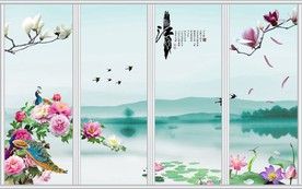 孔雀牡丹玉兰花移门