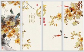 玉雕玉兰花中式家和富贵移门