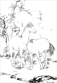 骏马线描 骏马白描 骏马素描