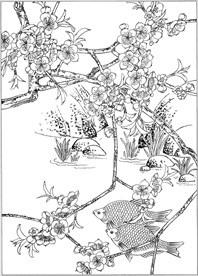 连年有余 鲤鱼线描 金鱼线描