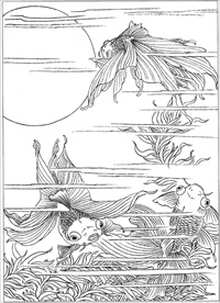 连年有余 鲤鱼线描 金鱼线描