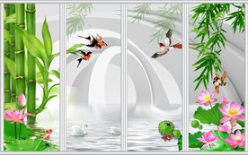 竹柳3D中式背景移门